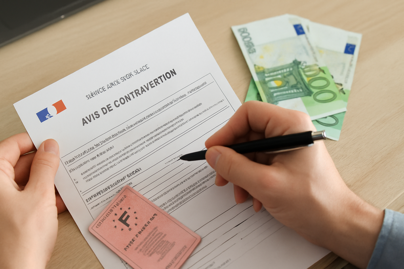 Image d'un document de contravention avec des cases à cocher et des conseils pour vérifier les mentions importantes.