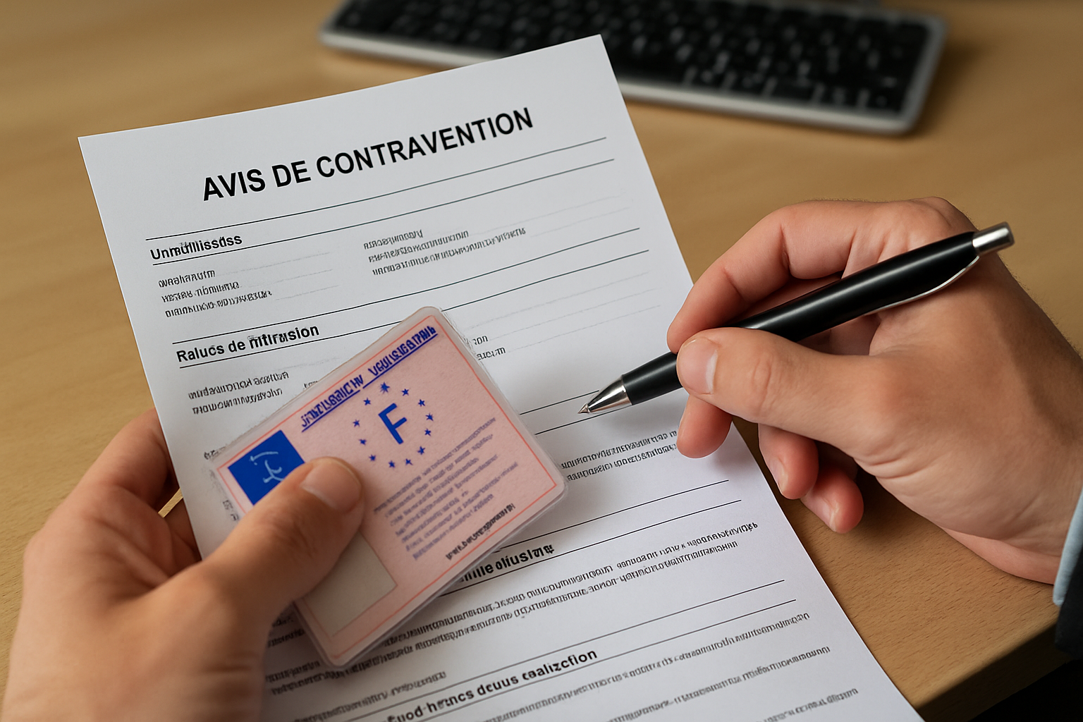 Image d'un document officiel avec des mentions à vérifier, entouré d'une checklist et d'un stylo pour noter les erreurs.