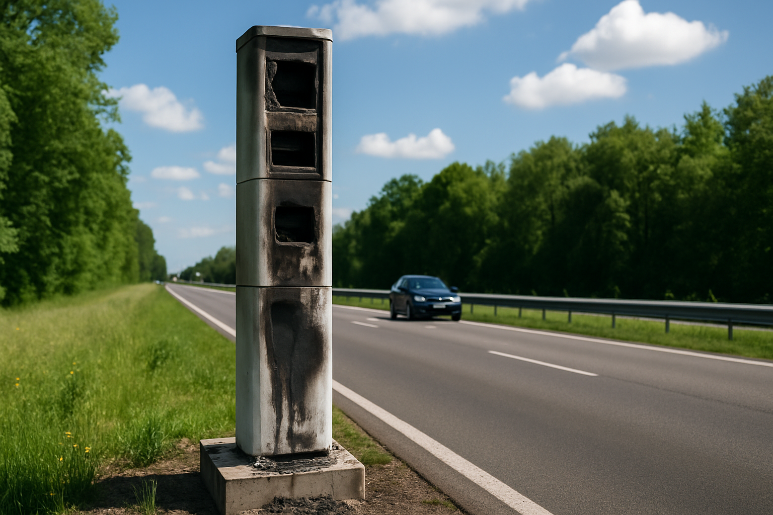 Radar tourelle en feu sur la D1063 entre Haguenau et Soufflenheim, perturbant le trafic sur cet axe fréquenté.