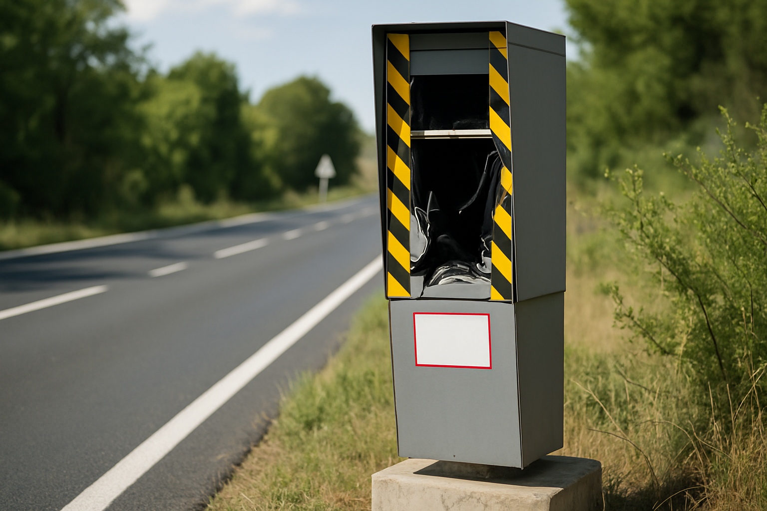 Radar fixe vandalisé sur une route des Bouches-du-Rhône, entouré de débris, illustrant les conséquences financières et social