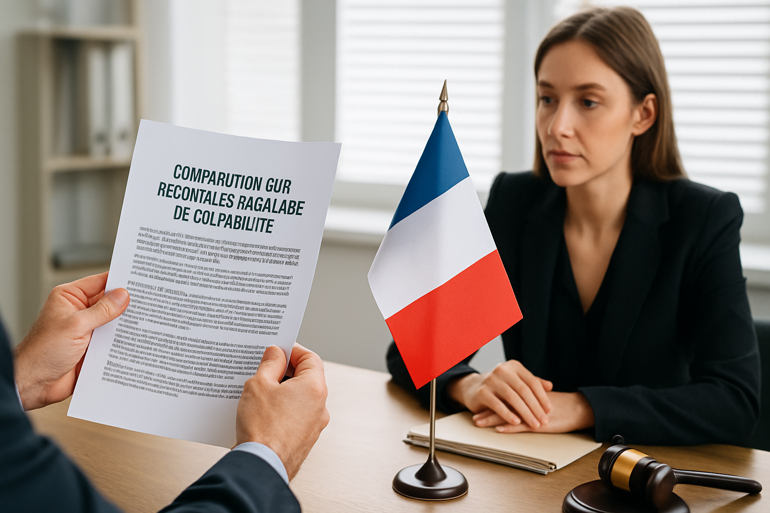 Image d'un tribunal avec un juge, un avocat et un accusé, symbolisant la procédure de comparution sur reconnaissance préalabl