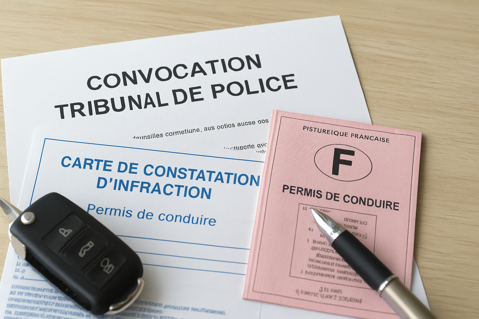Image d'un document officiel de convocation au tribunal, avec des notes et des surlignages pour préparer une réponse.