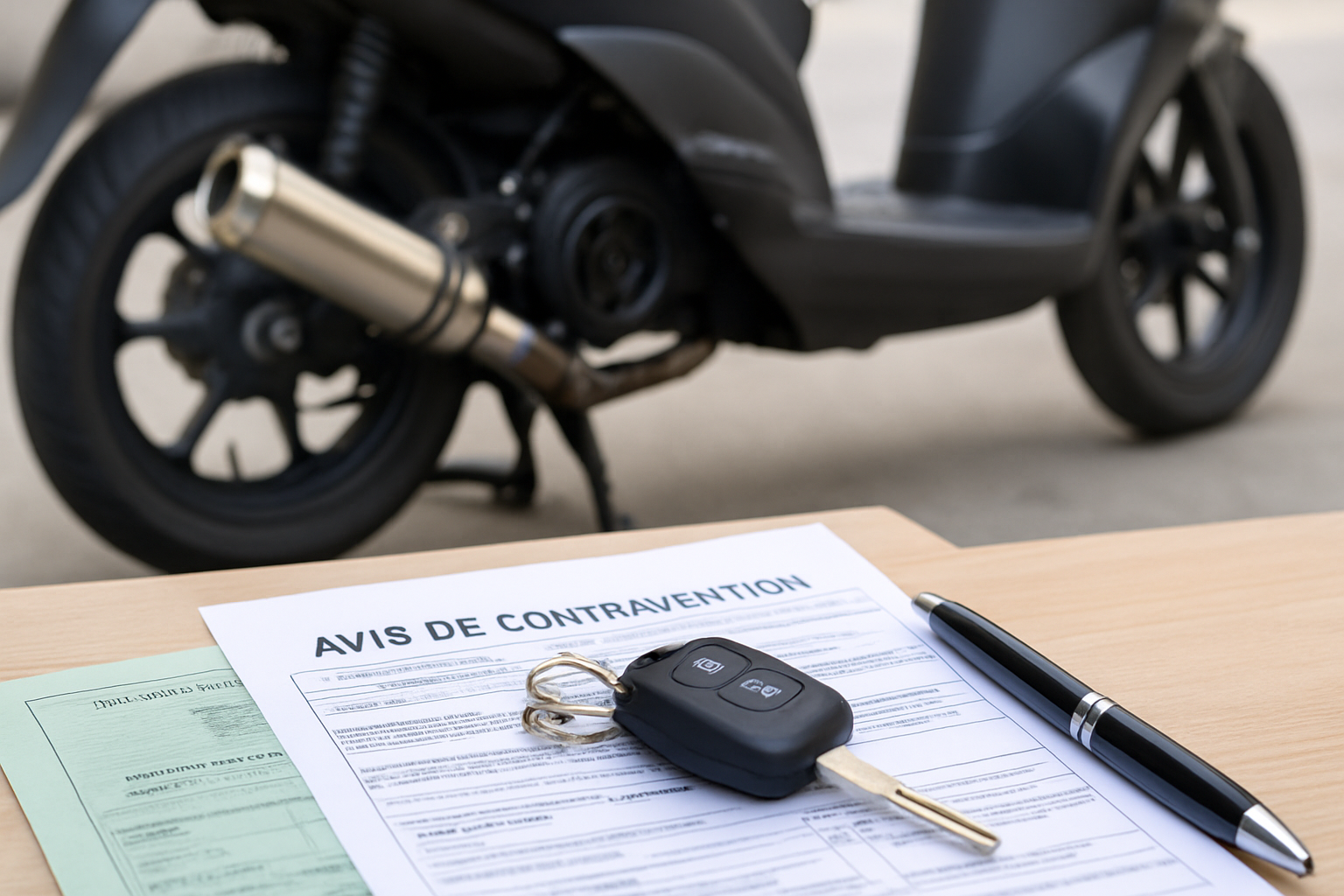 Image d'un cyclomoteur avec un pot d'échappement modifié, soulignant les risques d'assurance et de légalité associés.