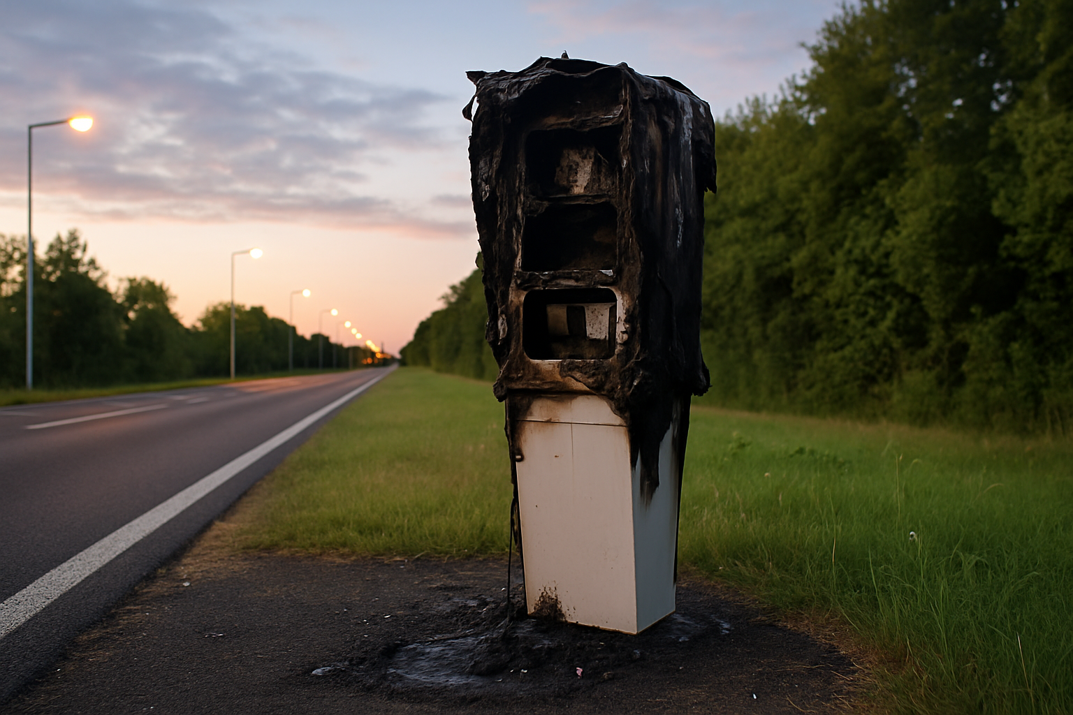 Un radar de vitesse incendié dans les Deux-Sèvres, détruit quelques heures après son installation sur une route.