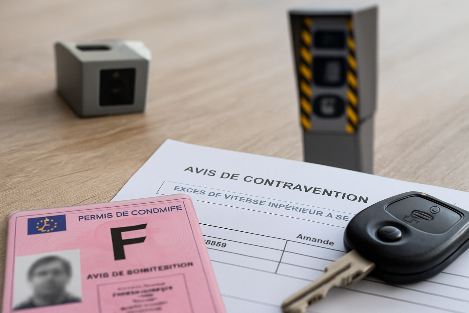 Un radar automatique sur une route, entouré de panneaux de signalisation, symbolisant la sécurité routière et ses limites.