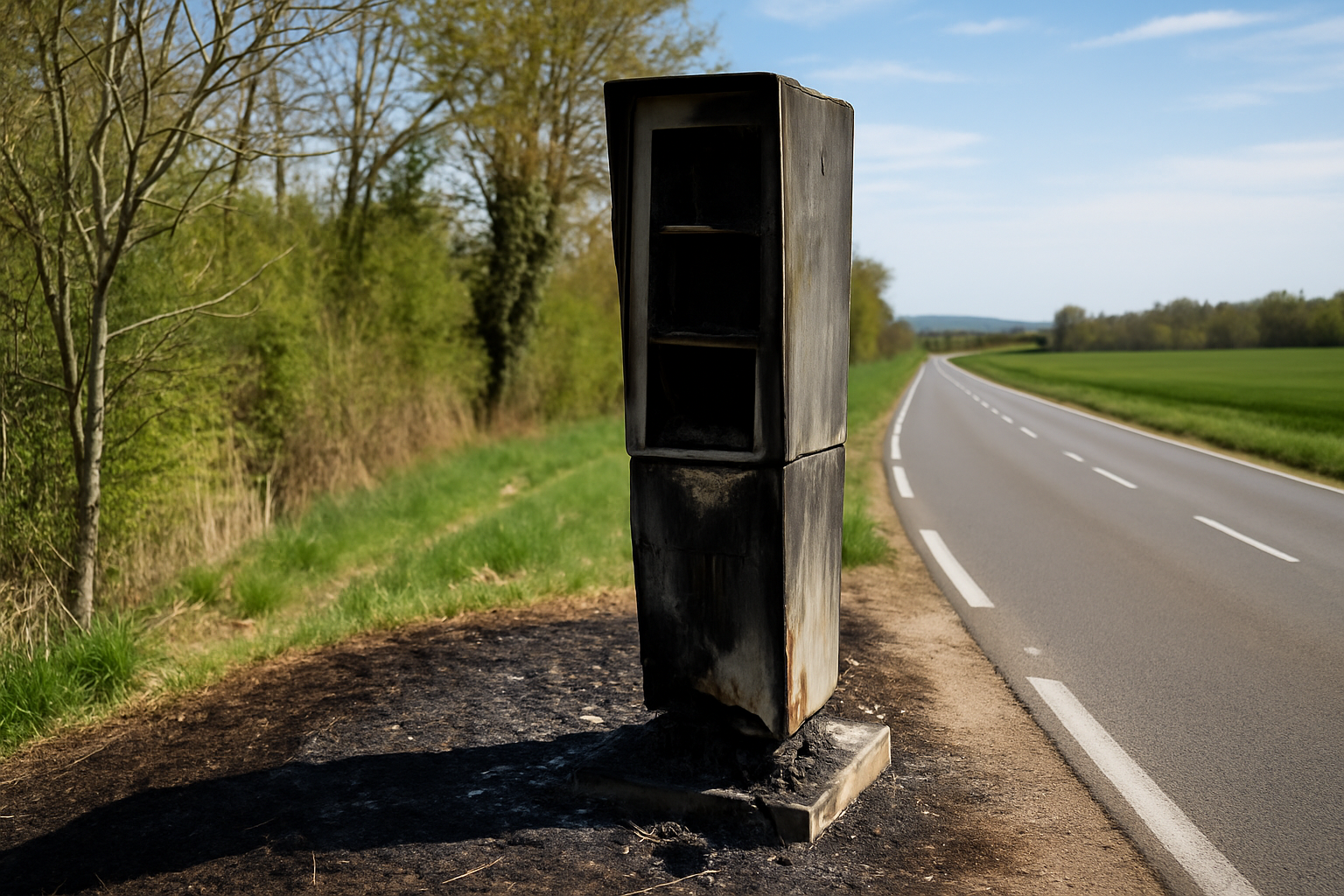 Radar de vitesse incendié sur la RD930 à Jegun, laissant la route sans dispositif de contrôle temporairement.