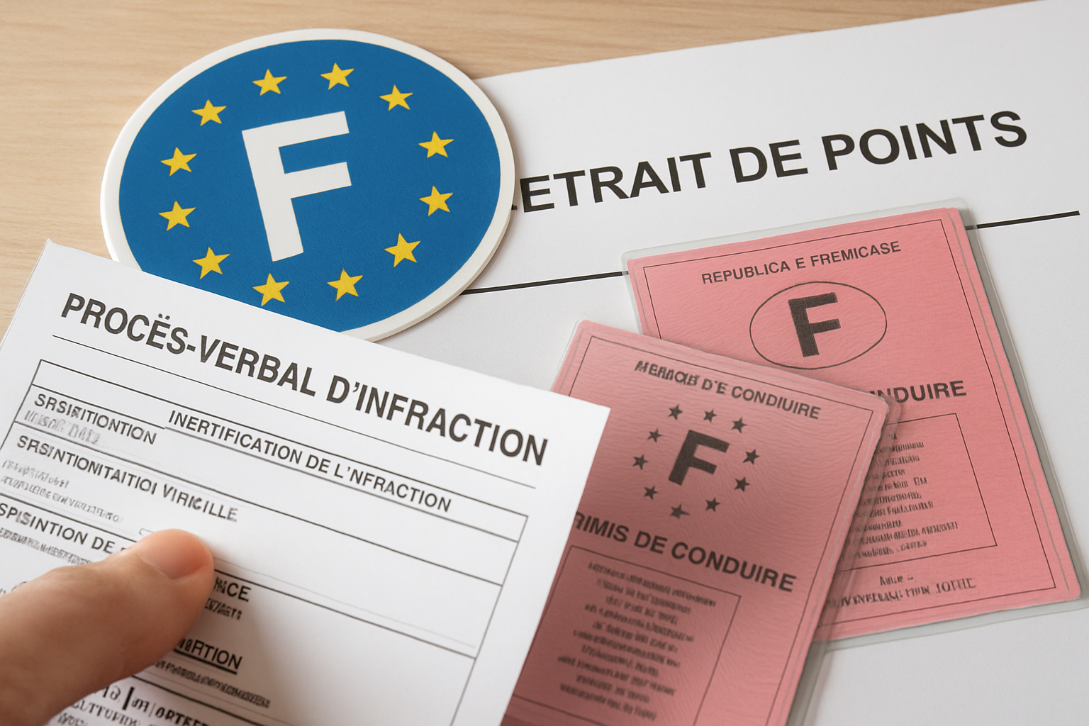 Image d'un PV avec une mention de contestation, entouré d'icônes représentant l'amende, un ordinateur et un avocat.