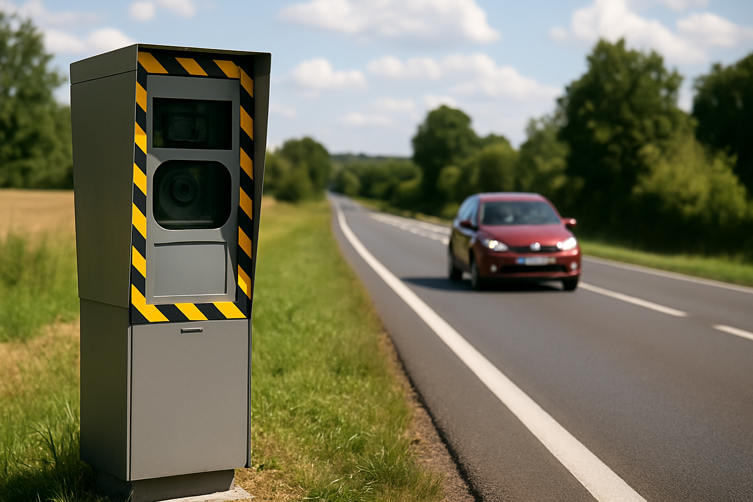 Vue d'une route avec des panneaux de signalisation, illustrant les enjeux de sécurité sur la RN19 à Pomoy en Haute-Saône.