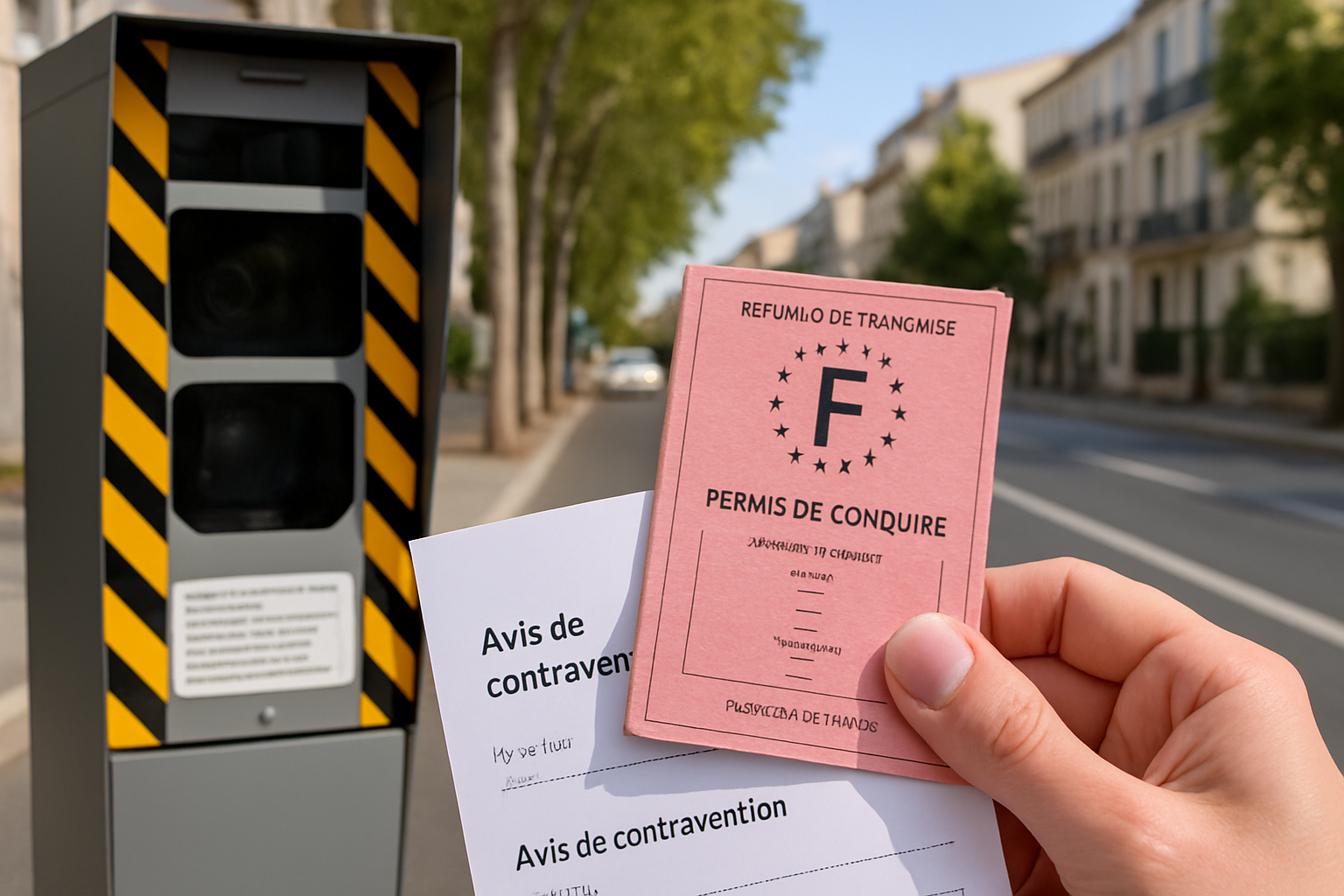 Radar de circulation installé rue de la Poste à Montpellier, surveillant la cohabitation entre voitures, vélos et piétons.