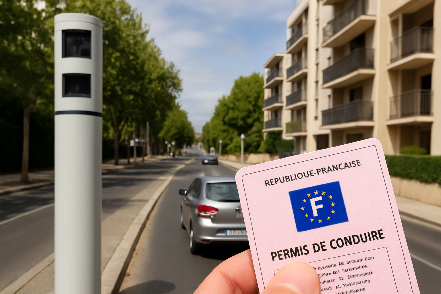 Radar de circulation installé rue de la Poste à Montpellier, surveillant la cohabitation entre voitures, vélos et piétons.