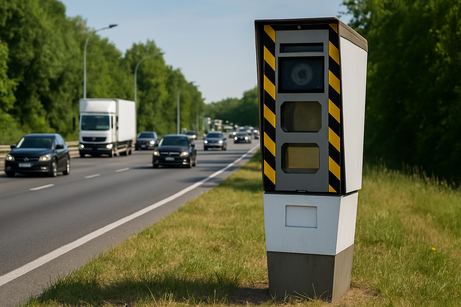 Radar autonome sur une route de Seine-Saint-Denis, surveillant la vitesse pour améliorer la sécurité routière.