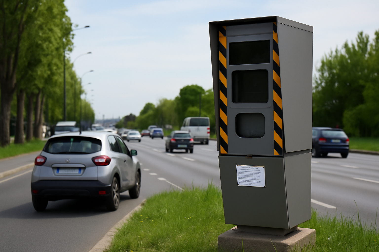 Radar autonome installé sur une route fréquentée en Seine-Saint-Denis pour contrôler la vitesse et améliorer la sécurité rout