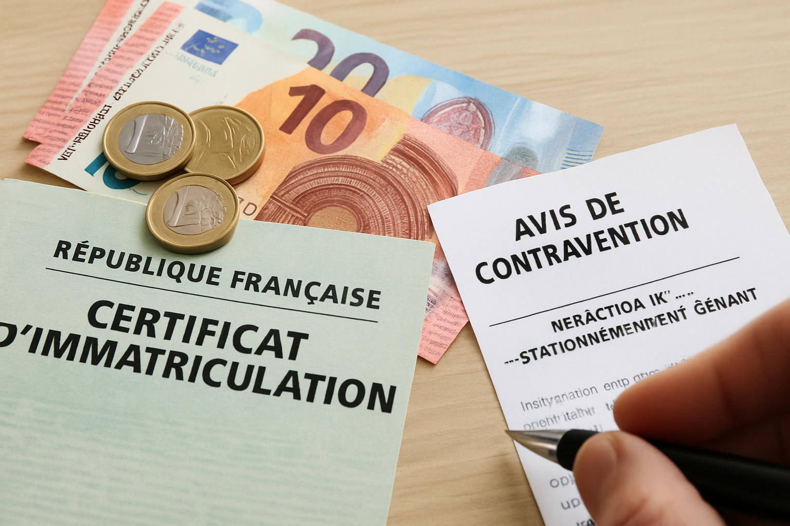 Véhicule équipé de LAPI pour contrôler le stationnement, entouré de panneaux d'amende et de contestation.