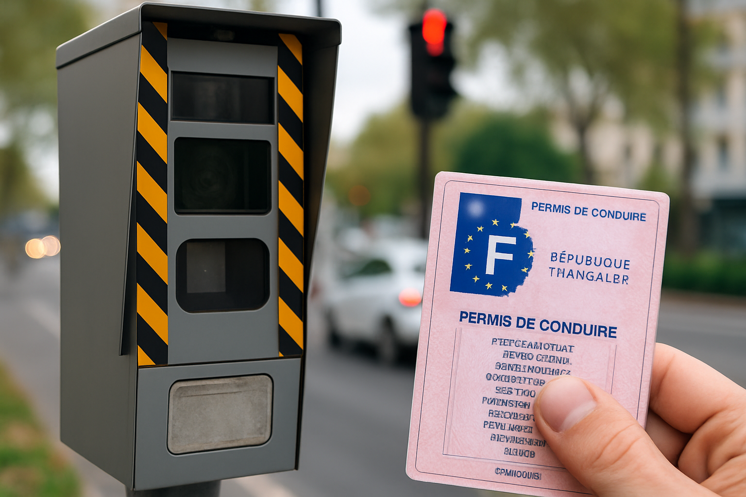 Image d'un radar de feu rouge sur une route du Val-de-Marne, surveillant le trafic pour améliorer la sécurité routière.
