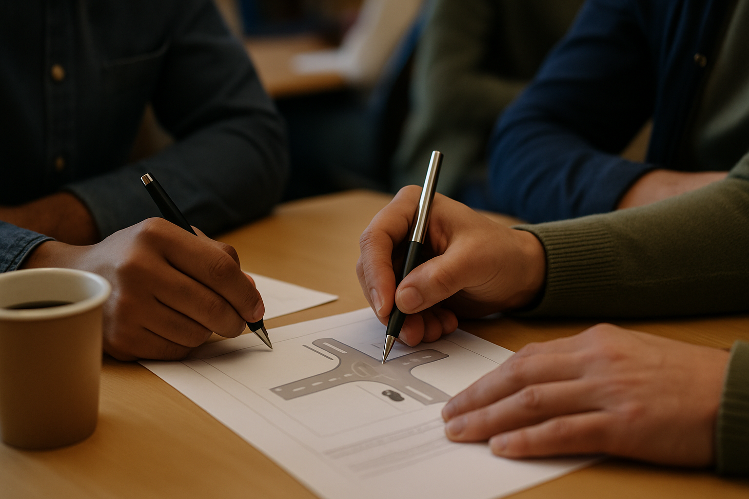 Atelier en sous-groupe pendant un stage de sensibilisation à la sécurité routière à Dunkerque