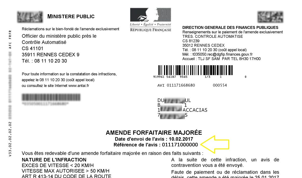 Lettre de contestation amende radar majorée