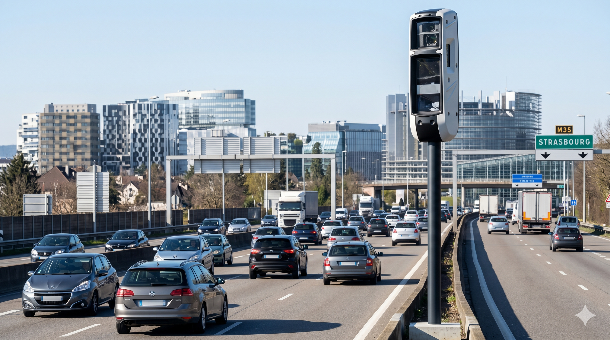 le radar bientôt en service à Strasbourg, l'appareil inactif sur la voie métropolitaine M35, la fin de la tolérance pour l'excès de la vitesse en Alsace, l'amende pour le conducteur de la voiture, le retrait des points sur le permis de conduire, la sécurité routière dans l'agglomération strasbourgeoise, la cabine tourelle de la dernière génération, la prévention des accidents de la route, la préfecture du Bas-Rhin pour le contrôle, la contravention électronique de l'ANTAI, la limitation de la vitesse sur le réseau routier.