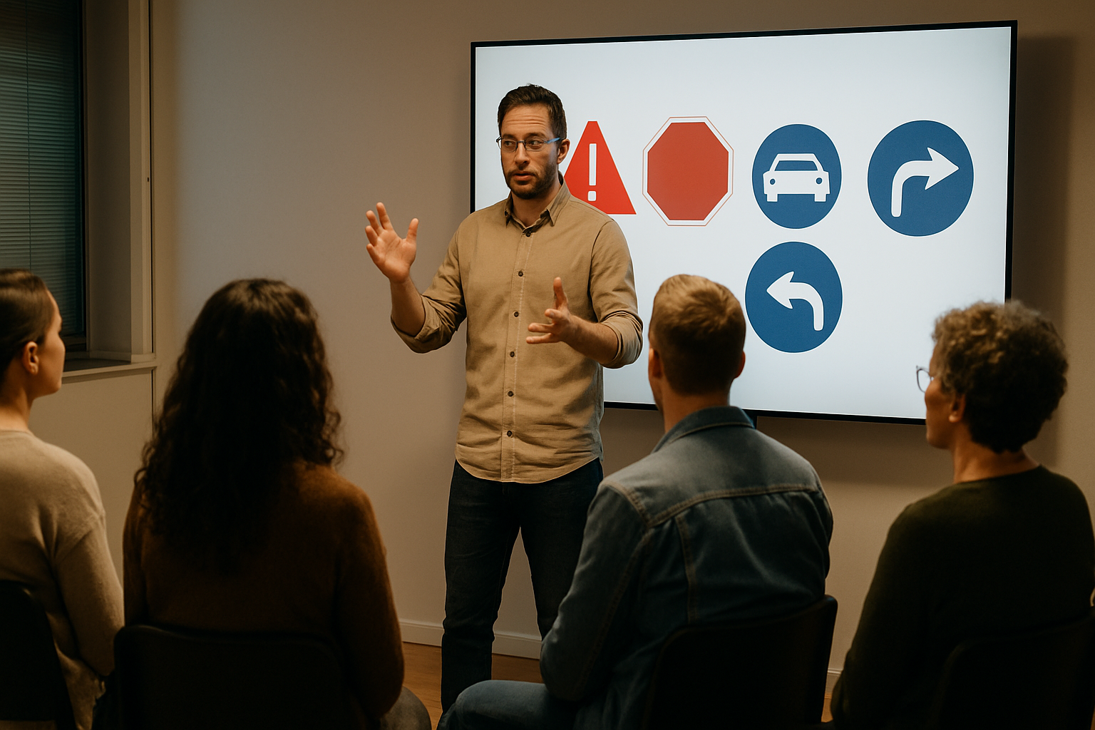 Atelier en sous-groupe pendant un stage de sensibilisation à la sécurité routière à Le Mans