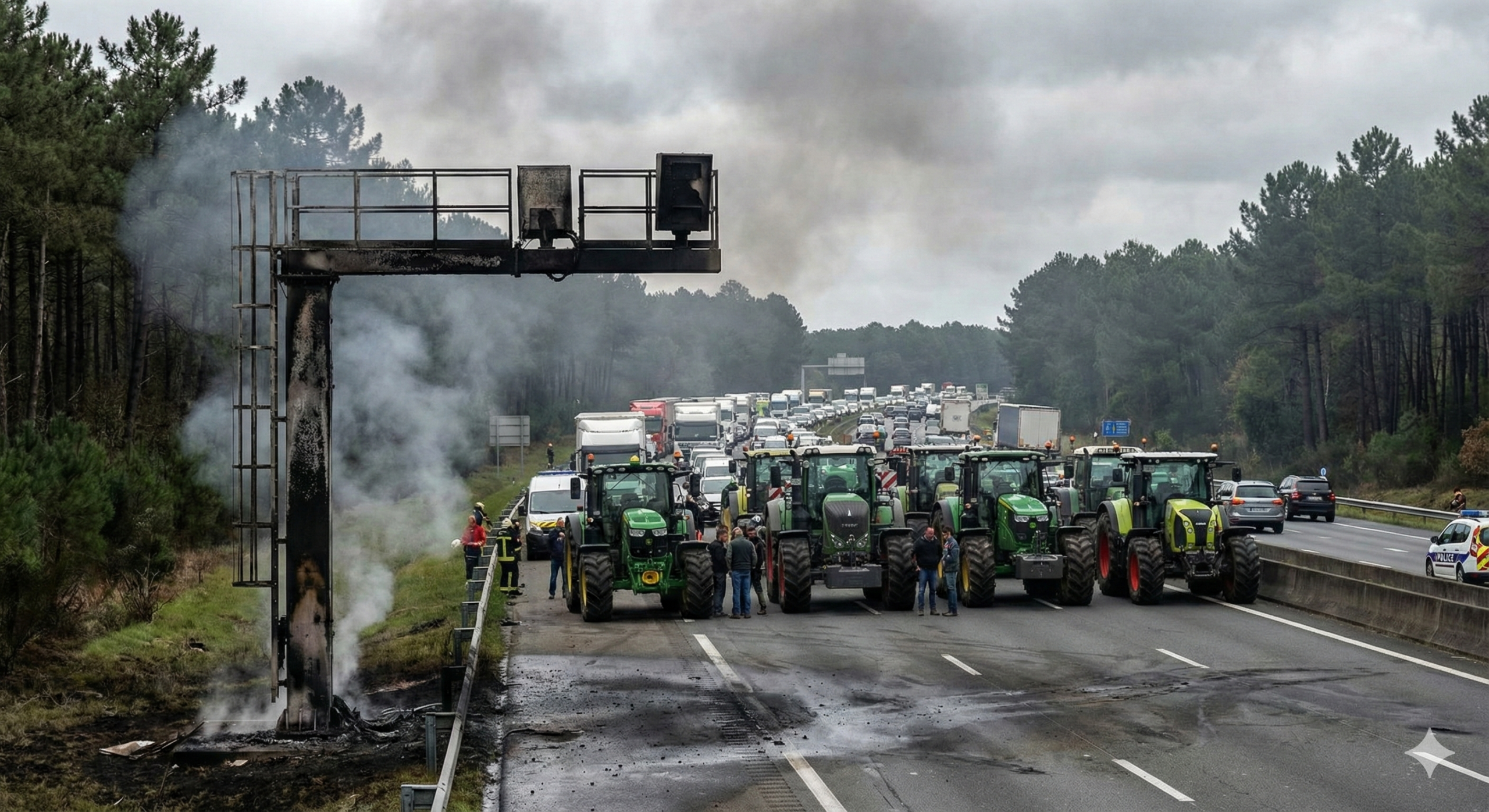 radar a63 brûlé cestas, blocage agriculteurs a63, manifestation agricole bordeaux, radar incendié gironde, bouchons a63 cestas, tracteurs autoroute a63, colère agriculteurs radar, feu radar autoroute, trafic perturbé bordeaux espagne, intervention pompiers radar, radar tourelle calciné, manifestation coordination rurale 33, déviation a63 travaux, nettoyage chaussée autoroute, sécurité routière gironde.