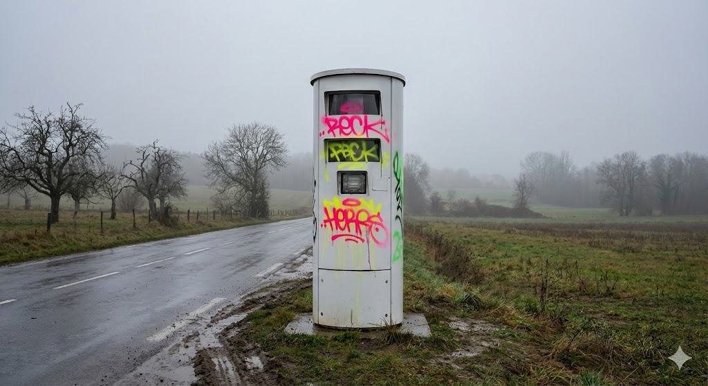 Grand Est radar vandalisé tags peinture, radar tourelle occulté, nettoyage radar dégradé, sécurité routière grand est, vandalisme radar 2026, amende dégradation bien public.