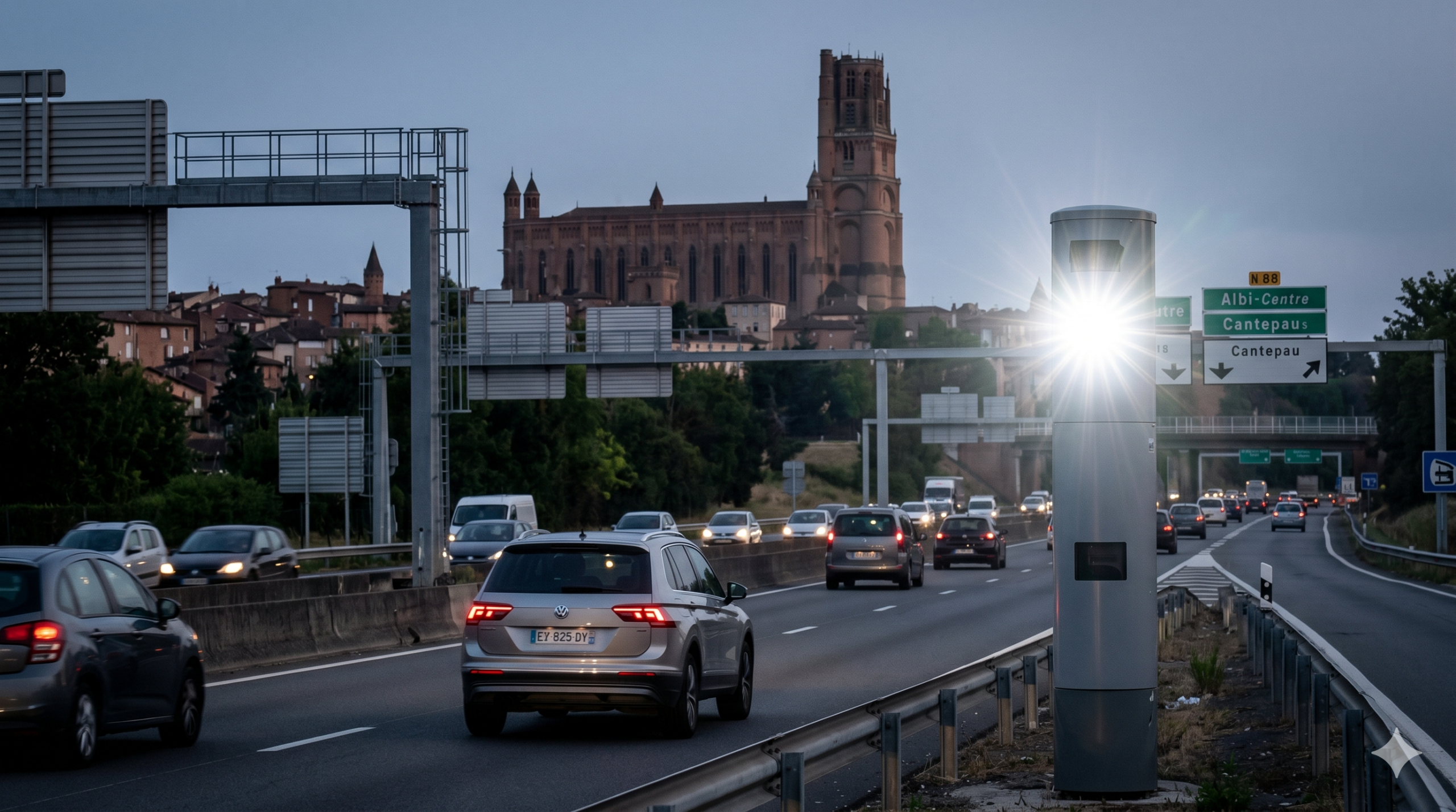 le radar fou à Albi sur la rocade de Cantepau, les flashs aléatoires de l'appareil automatique, le dysfonctionnement de la cabine sur la route nationale N88, la peur de l'amende injustifiée pour l'excès de la vitesse, le bug technique du cinémomètre double face, le centre national du traitement de Rennes, le classement sans la suite des infractions, la contestation de la contravention avec l'antai, le retrait des points sur le permis de conduire, la sécurité routière dans le département du Tarn, l'officier du ministère public, l'intervention des techniciens sur l'autoroute.