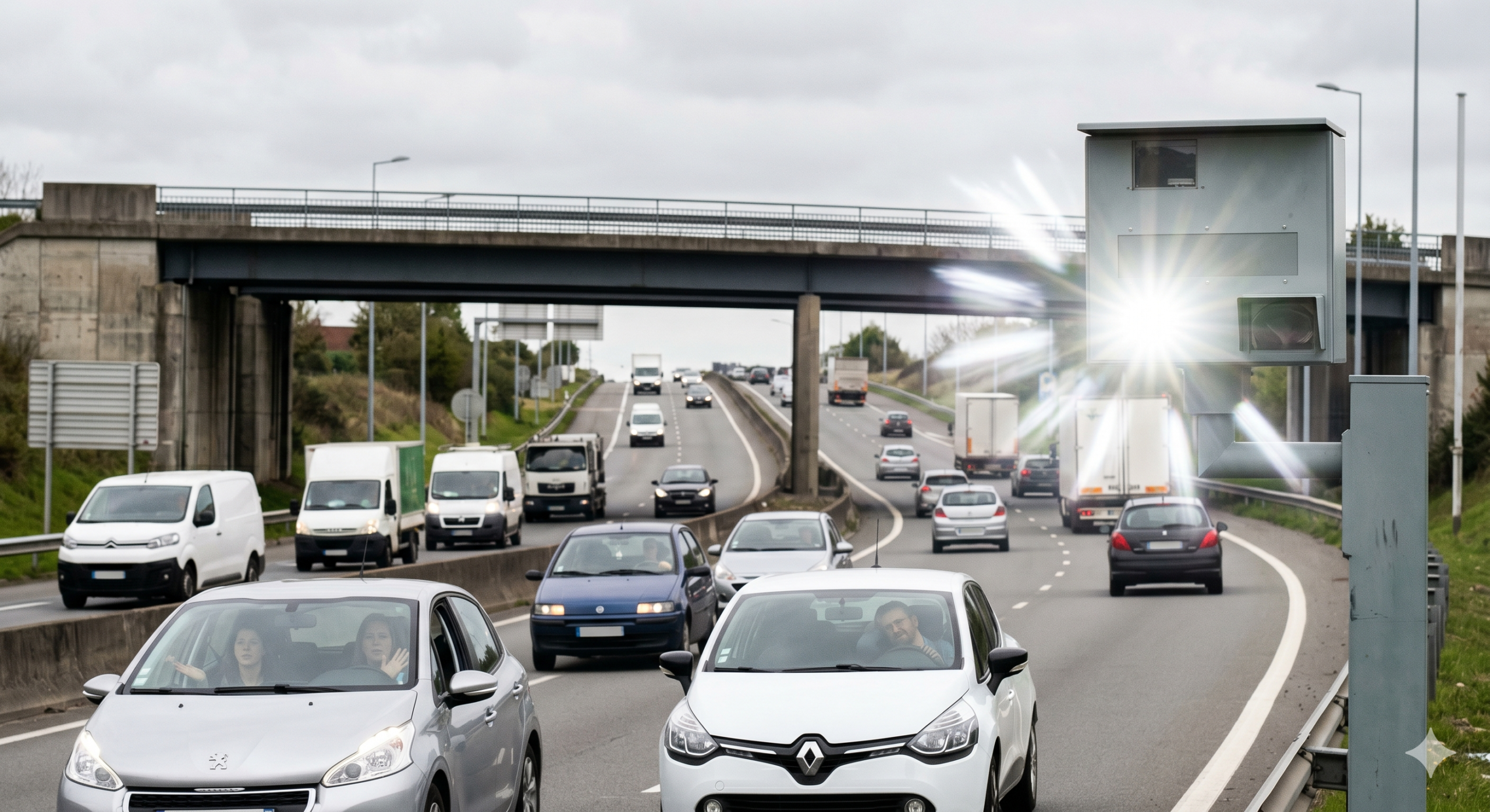 le radar défaillant qui flashe en continu à Caen, le bug de la machine automatique sur le périphérique N814, la panne du contrôle de la vitesse avant le viaduc de Calix, la contestation de l'amende dans le département du Calvados, le retrait des points sur le permis de conduire, la sécurité routière sur le réseau routier de la Normandie, le dysfonctionnement du cinémomètre de la voirie, la préfecture de Caen pour le recours juridique, la contravention injustifiée pour le conducteur de la voiture, l'agence nationale de traitement automatisé des infractions.