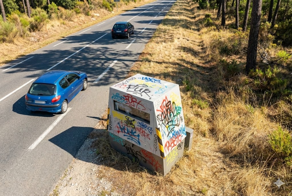 Sud de la France radar autonome vandalisé trois fois sur la même route, destruction radar de chantier Occitanie, amende vandalisme cabine automatique, radar incendié PACA, sécurité routière.