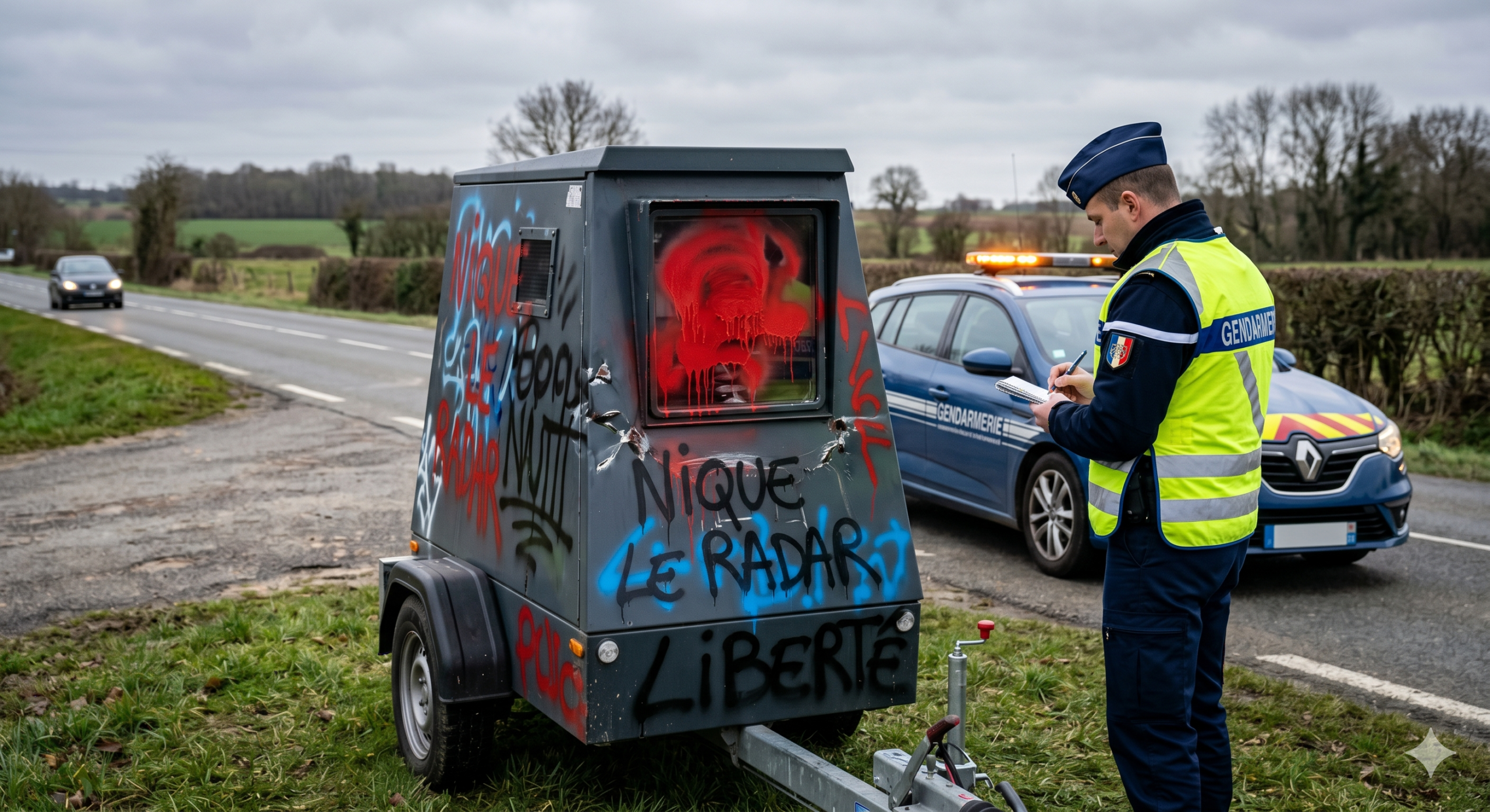 Duranville le radar mobile vandalisé une seconde fois dans le département de l'Eure, la destruction de l'équipement de la sécurité routière, le vandalisme sur le boîtier autonome, la peinture sur la vitre de l'appareil, l'amende pour la dégradation du bien public, la gendarmerie nationale pour l'enquête pénale, le remplacement de la machine de l'état, la limitation de la vitesse sur la route départementale, le délit pénal devant le tribunal correctionnel, le centre national du traitement de Rennes, le contrôle de la circulation routière, l'incivilité des conducteurs automobiles.