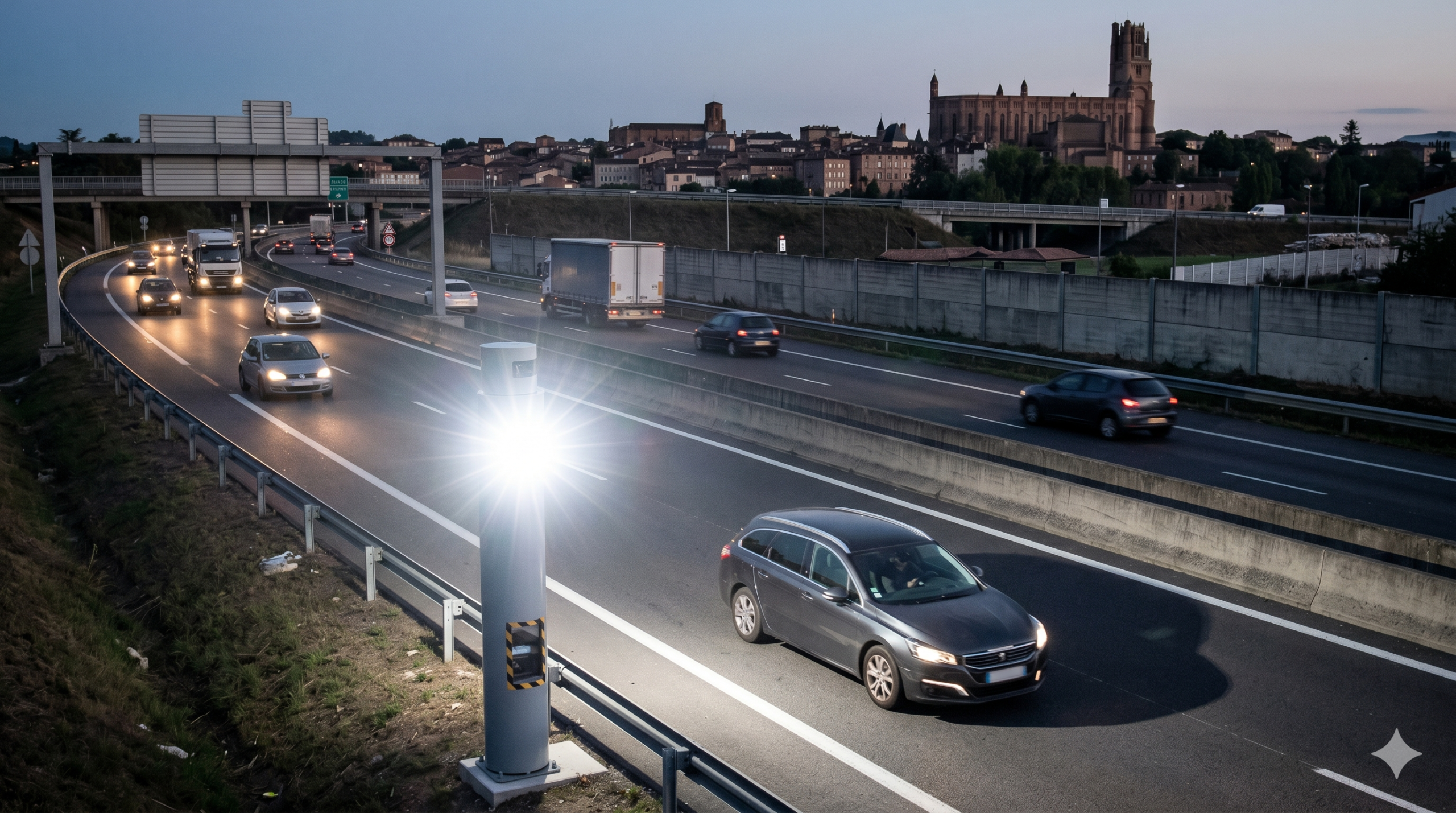 le radar fou à Albi sur la rocade de Cantepau, les flashs aléatoires de l'appareil automatique, le dysfonctionnement de la cabine sur la route nationale N88, la peur de l'amende injustifiée pour l'excès de la vitesse, le bug technique du cinémomètre double face, le centre national du traitement de Rennes, le classement sans la suite des infractions, la contestation de la contravention avec l'antai, le retrait des points sur le permis de conduire, la sécurité routière dans le département du Tarn, l'officier du ministère public, l'intervention des techniciens sur l'autoroute.
