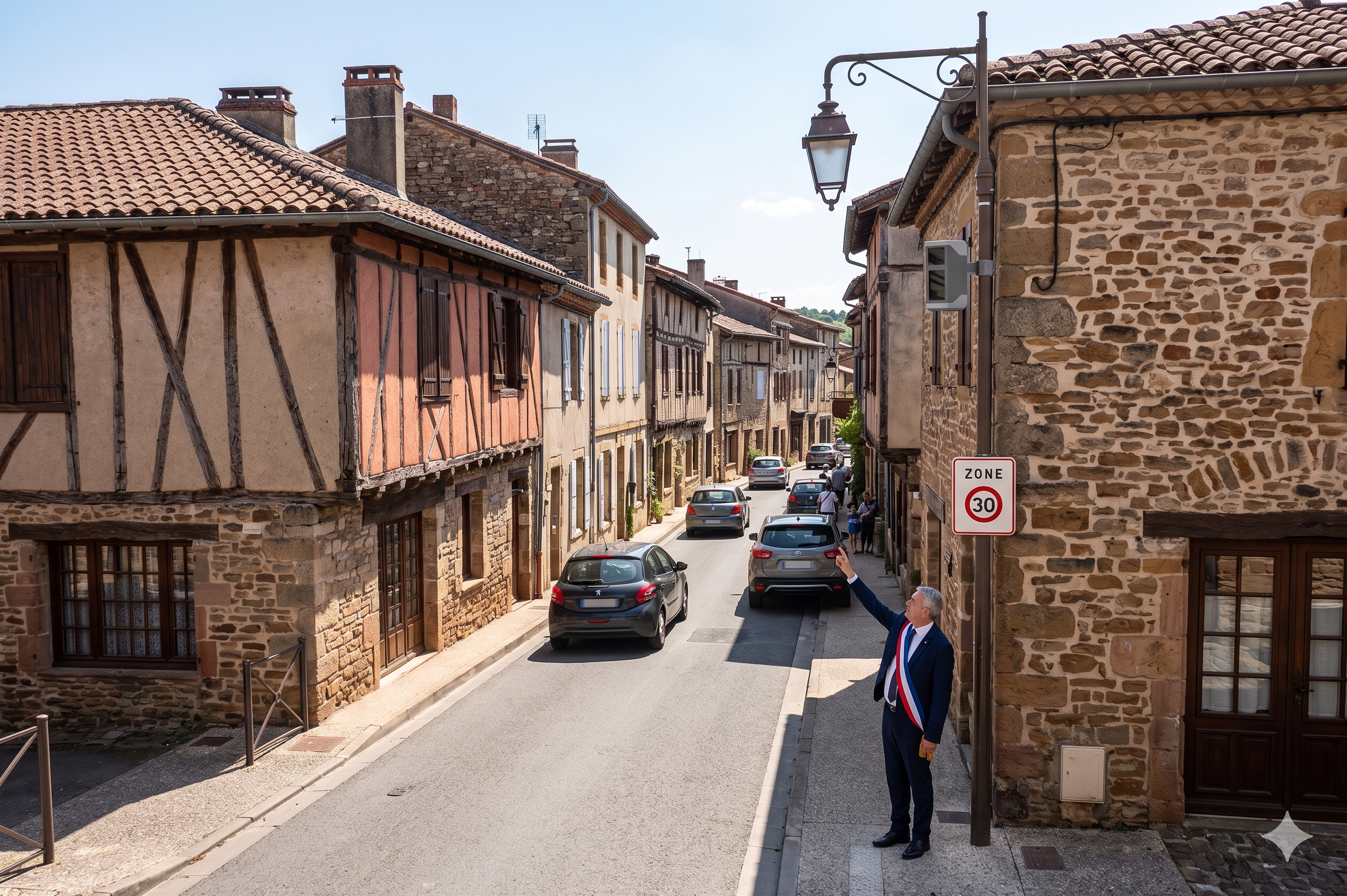 le radar fixe municipal dans le département du Tarn, la loi pour les routes accidentogènes, le maire de la commune tarnaise, le financement de la cabine automatique de la vitesse, l'amende pour l'excès de la vitesse en agglomération, le retrait des points sur le permis de conduire, la sécurité routière près de l'école maternelle, la prévention des accidents de la circulation, le contrôle automatisé par la mairie, le radar urbain sur le lampadaire, la contravention de la quatrième classe.