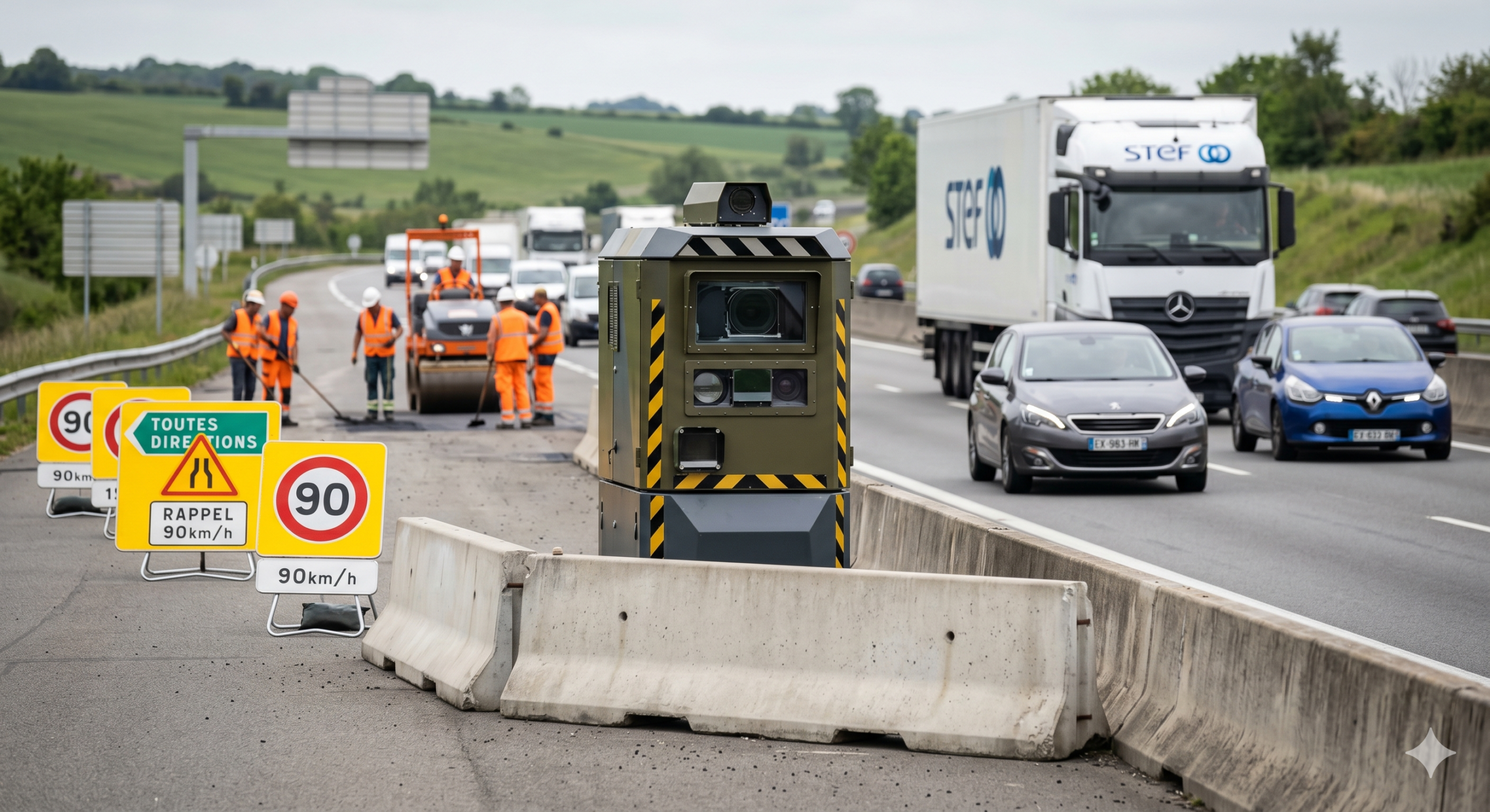 Yvelines le radar autonome installé sur l'A13 durant les travaux à Chapet, le radar de chantier sur l'autoroute, la sécurité routière pour les ouvriers de la voirie, la réduction de la vitesse maximale, le retrait des points sur le permis de conduire, l'amende de la quatrième classe, le contrôle automatisé du trafic routier, la préfecture des Yvelines, le franchissement de la limitation de la vitesse, le balayage laser du dispositif, le corridor de la sécurité pour le patrouilleur, l'agence nationale du traitement automatisé des infractions, la contestation de la contravention de l'entreprise.