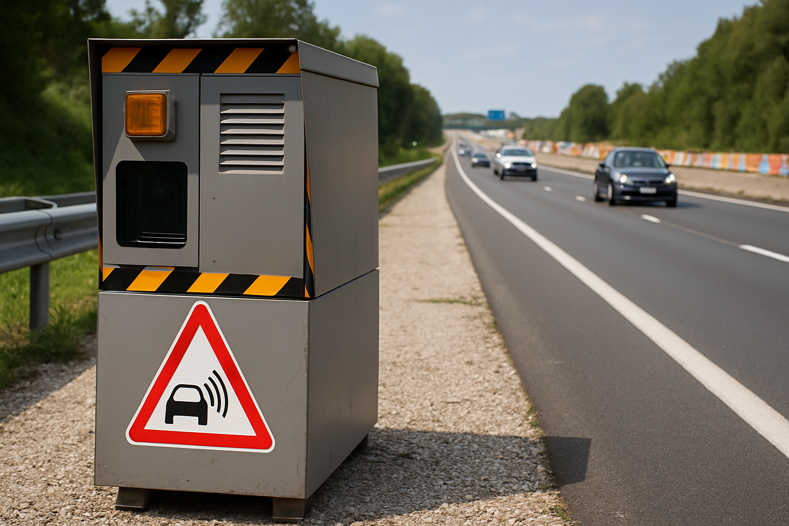 Radar autonome sur l'A13 à Chapet, équipé de technologie LIDAR, surveille la vitesse des véhicules durant les travaux.